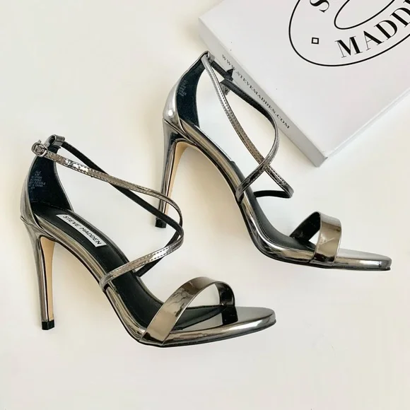 STEVE MADDEN STRAPPY HEELS - FELIZ PEWTER SIZE 8.5 - Picture 8 of 11
